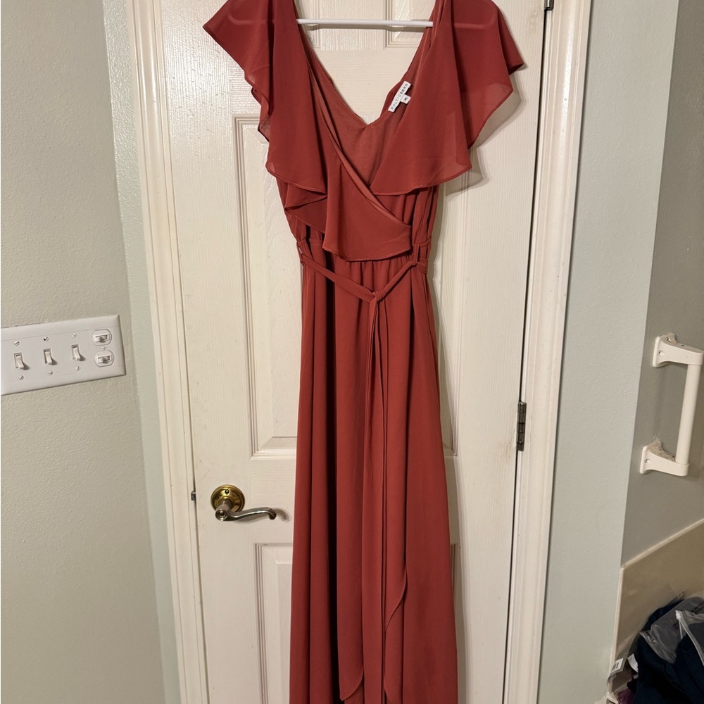Baltic Born Rust Wrap Ruffle Maxi Dress